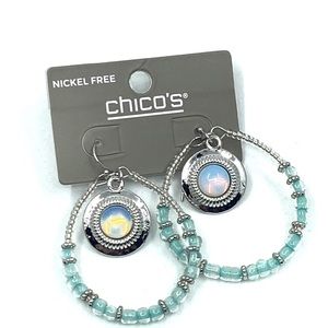 New Chico’s Dangle Drop Earrings Blue Glass Beads